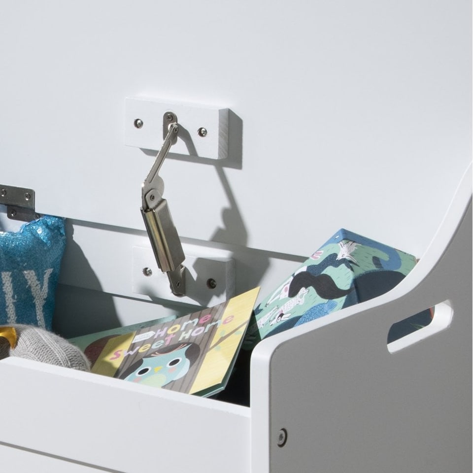 image 1 of Lola Kids Toy Storage Box with Padded Seat Cushion - Wooden Chest with Soft-Close Safety Lid