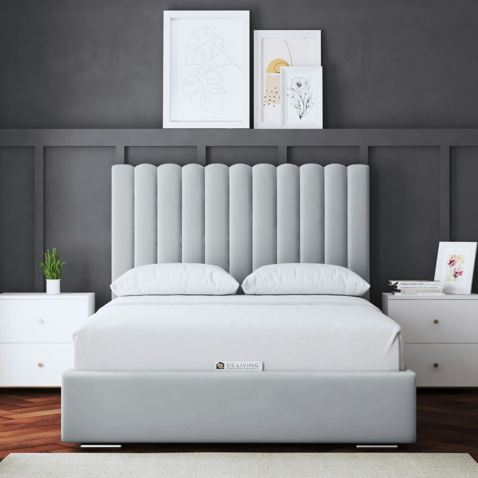 image 1 of Evangeline Divan Bed with Upholstered Headboard - Silver - Single / 3ft