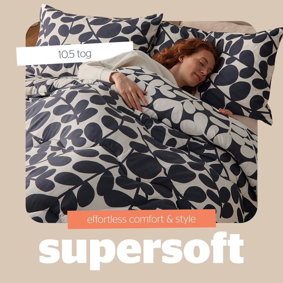image 1 of Silentnight Coverless 10.5 Tog Duvet and Pillowcase Set, Leaf Print Blue | Double