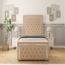 Sloomy Sofia Chrome Pebble Plush Bed Frame With Mattress With 50" Upholstered Headboard 4'6 Double
