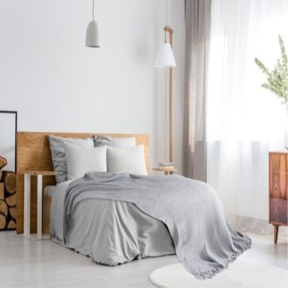 image 1 of Waffle Collection Recycled Cotton Throw in Silver (50" x 60")
