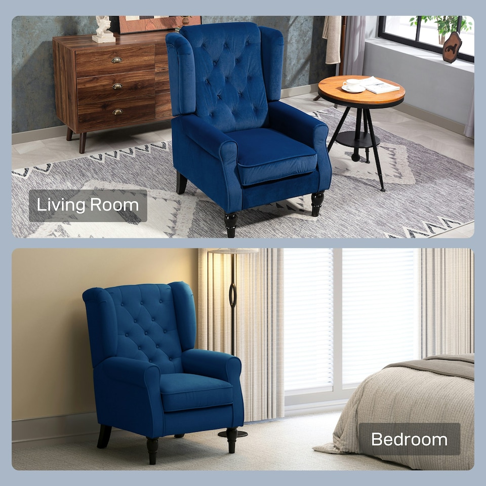 image 1 of HOMCOM Accent Armchair Home Furniture Retro Tufted Club Fabric Blue | Blue
