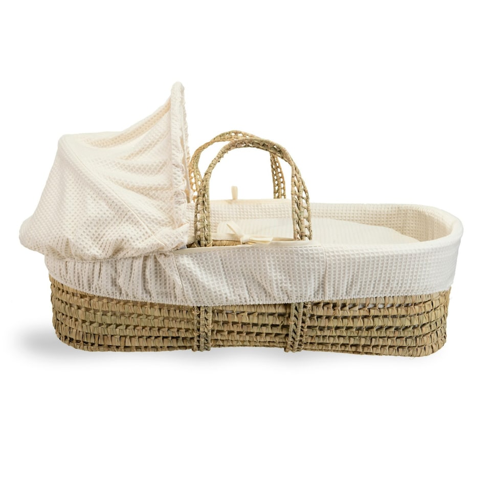 image 1 of Clair de Lune Waffle Palm Moses Basket With Folding Stand - Cream