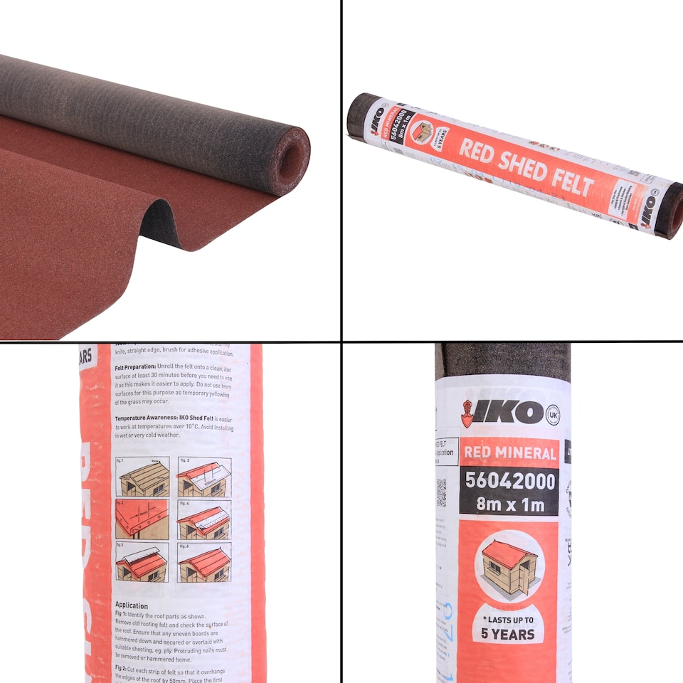 image 1 of NOVECRAFTO Polyester Shed Roofing Felt – Heavy-Duty Weatherproof Roof Felt Roll for Summerhouses, Sheds & Kennels – Premium Long-Life Roof Covering | Red | 8m x 1m