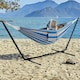image 2 of Yaheetech Outdoor Hammock with Adjustable Steel Stand-Blue Red Stripe