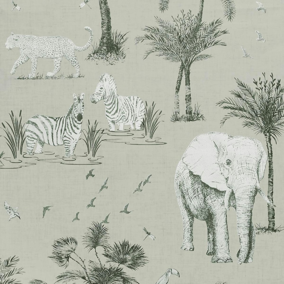 image 1 of Arthouse Lagoon Safari Metallic Wallpaper - Grey/Stone - 10m x 53cm Grey