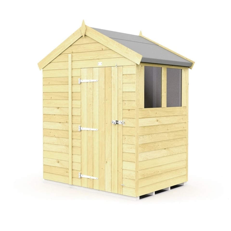image 1 of 6 x 4 Feet Apex Shed - Single Door With Windows - Wood - L127 x W175 x H217 cm | Brown