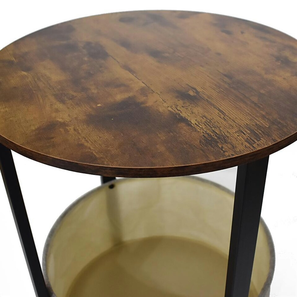 image 1 of Industrial Design Side Table With Cream Fabric Storage Base N/A