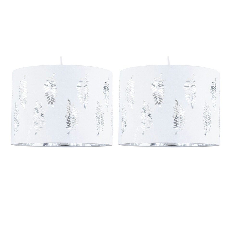 image 1 of Set of 2 Fern - White Cut Out 30cm Pendant Lightshades White | Silver