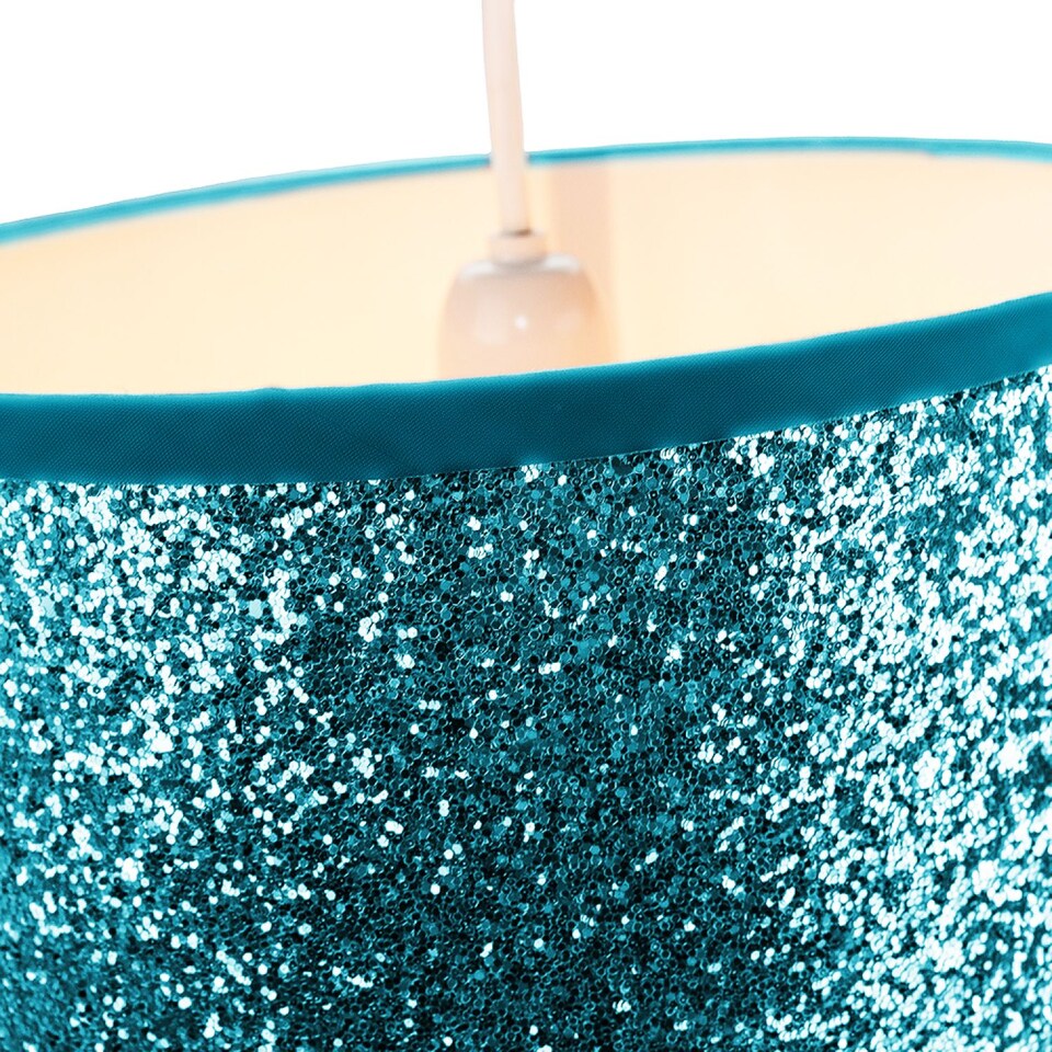 image 1 of Modern and Designer Bright Teal Glitter Fabric Pendant/Lamp Shade 25cm Wide