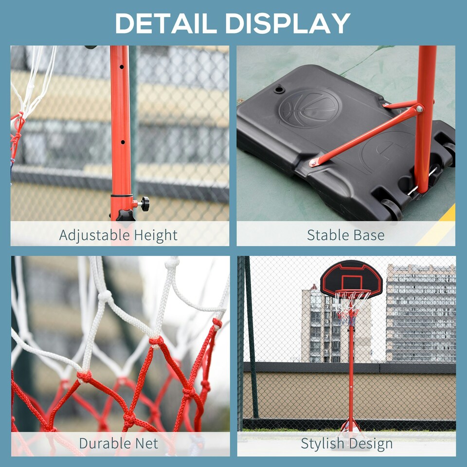 image 1 of HOMCOM 200-250cm Adjustable Basketball Hoop Backboard  w/ Wheels For Kids