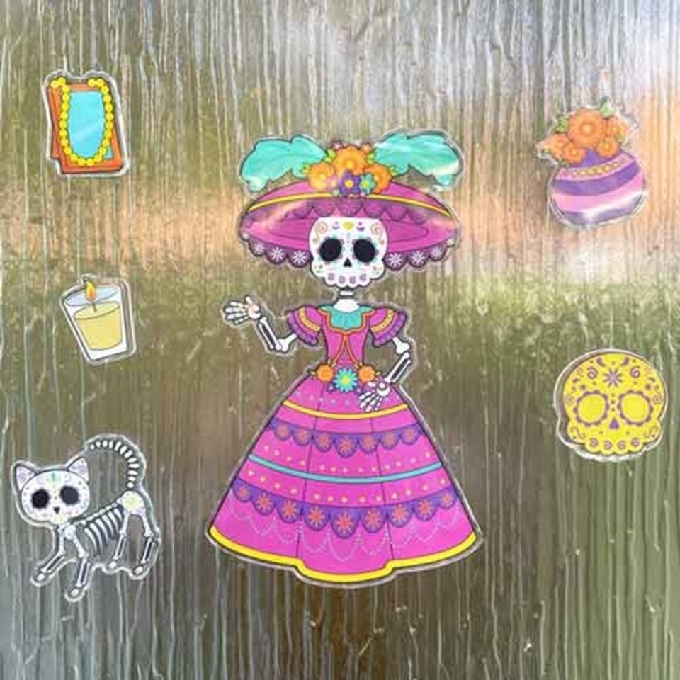 image 1 of Assorted Day of The Dead Halloween Gel Stickers Window Decorations