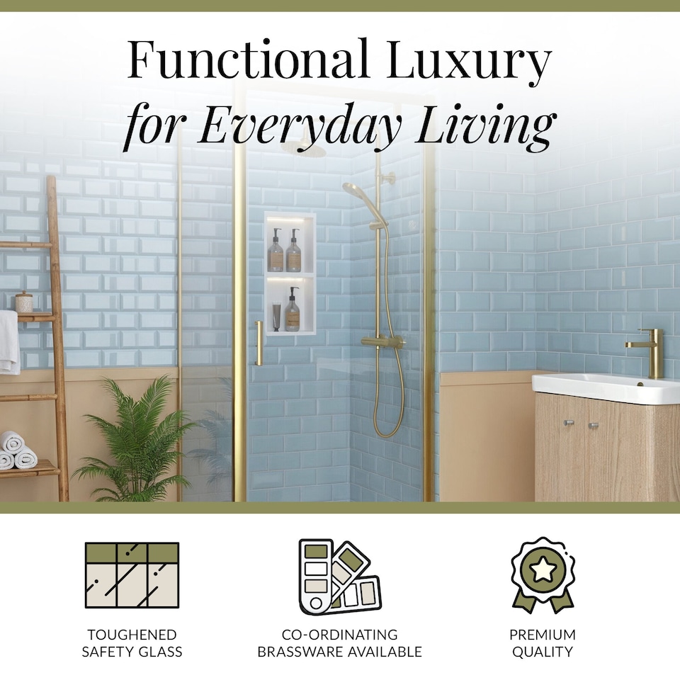 image 1 of Ruwa Pivot Suite & 6mm Glass 800x800mm Tray, Door & Side Panel Brass | Copper | Brushed Brass | 3