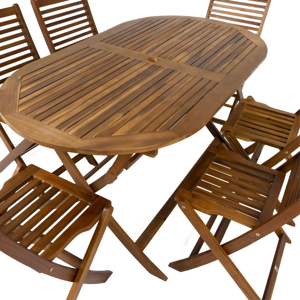 image 1 of Charles Bentley FSC Acacia Wooden Furniture Patio Oval Table & 6 Chairs (7 Pc)