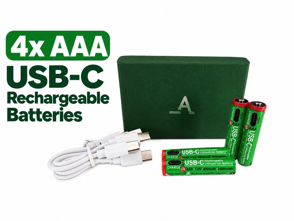 image 1 of Accuratus Power-Up Rechargeable AAA Batteries x4 - USB-C - Lithium-ion Battery Set
