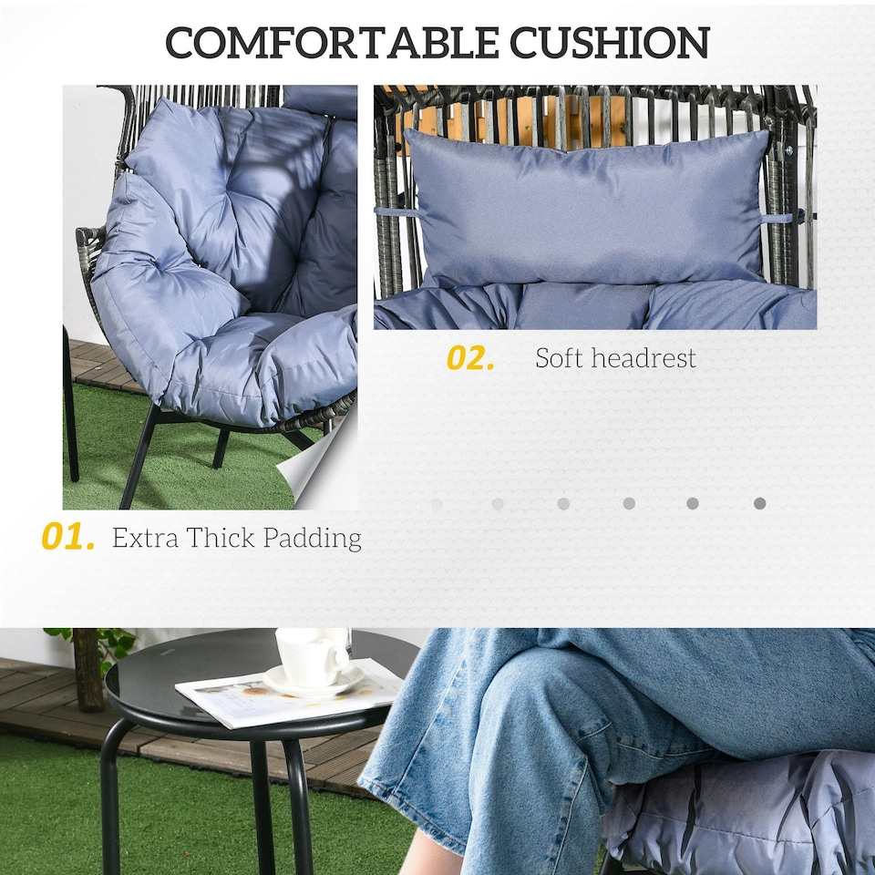 image 1 of Outsunny Rattan Leisure Chair w/ Cushion, Garden Egg Chair with Headrest, Grey