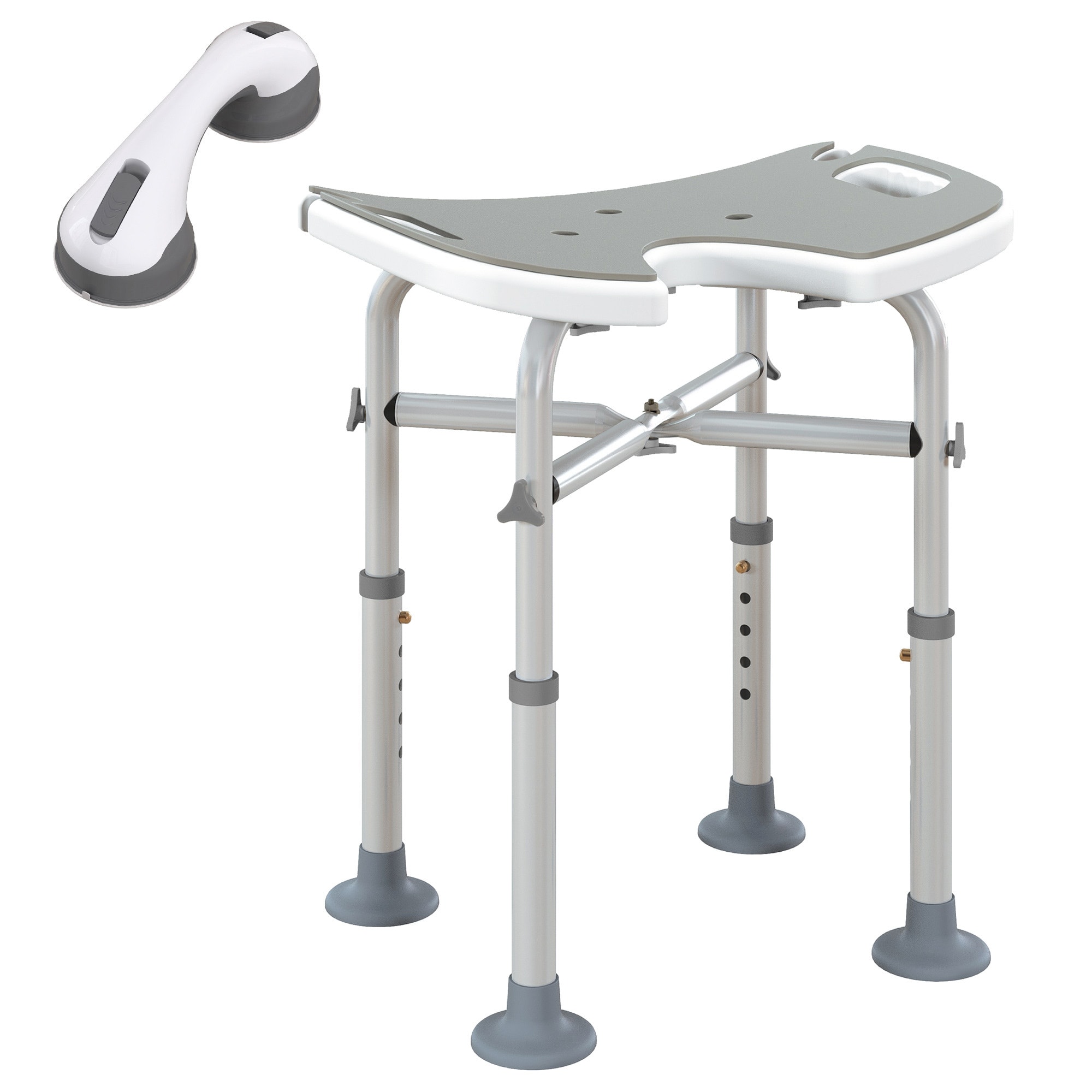 HOMCOM Aluminium Shower Stool for Elderly Disabled Non-Slip Bath Stool in Grey