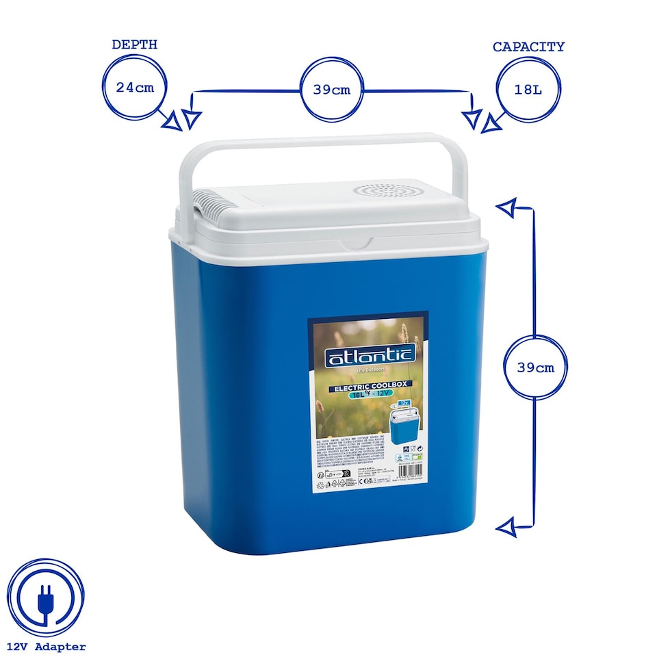image 1 of Atlantic Blue 18L 12V Electric Cool Box - Small Insulated Camping Picnic Portable Travel Car Ice Food Cooler Freezer Fridge Coolbox