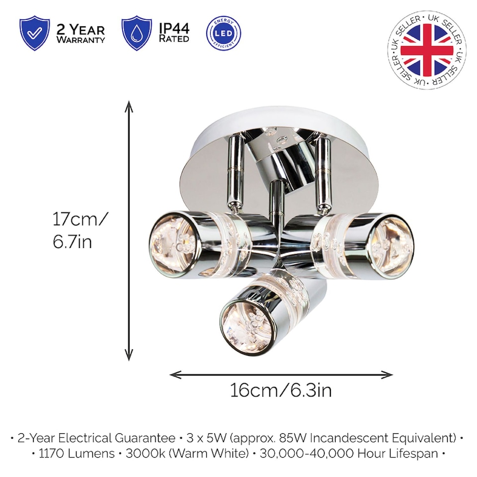 image 1 of Chrome Bathroom Spot Light with LED Bubble Acrylic Heads | Chrome