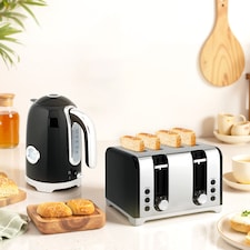 HOMCOM Retro Kettle and Toaster Set with Temperature Gauge, 1.7L 3000W Rapid Boil Jug Kettle with Otter Thermostat, Limescale Filter, 4 Slice Toaster with 7 Browning Controls, Crumb Tray, Black | Black