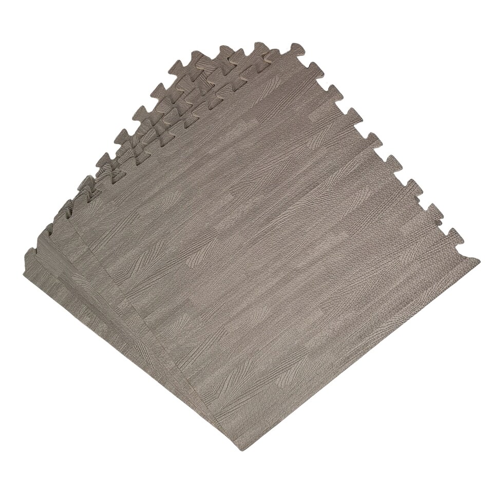 image 1 of Samuel Alexander 12 Piece Grey Wood Effect EVA Foam Floor Protective Tiles Mats 60x60cm Each Set. Flooring Mats Set Covers 4.32 sqm (46.5 sq ft)