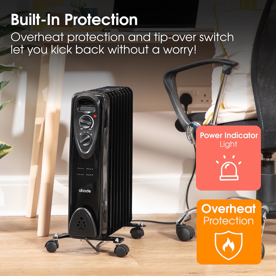 image 1 of Abode AOFR9003B 2kW 9 Fin Oil Filled Radiator in Black