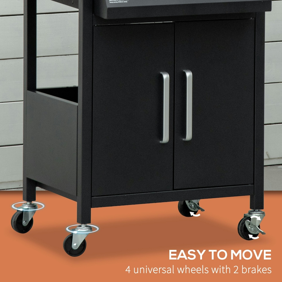 image 1 of Outsunny 3 Burner Gas Grill Portable BBQ Trolley w/ 4 Wheels and Side Shelves