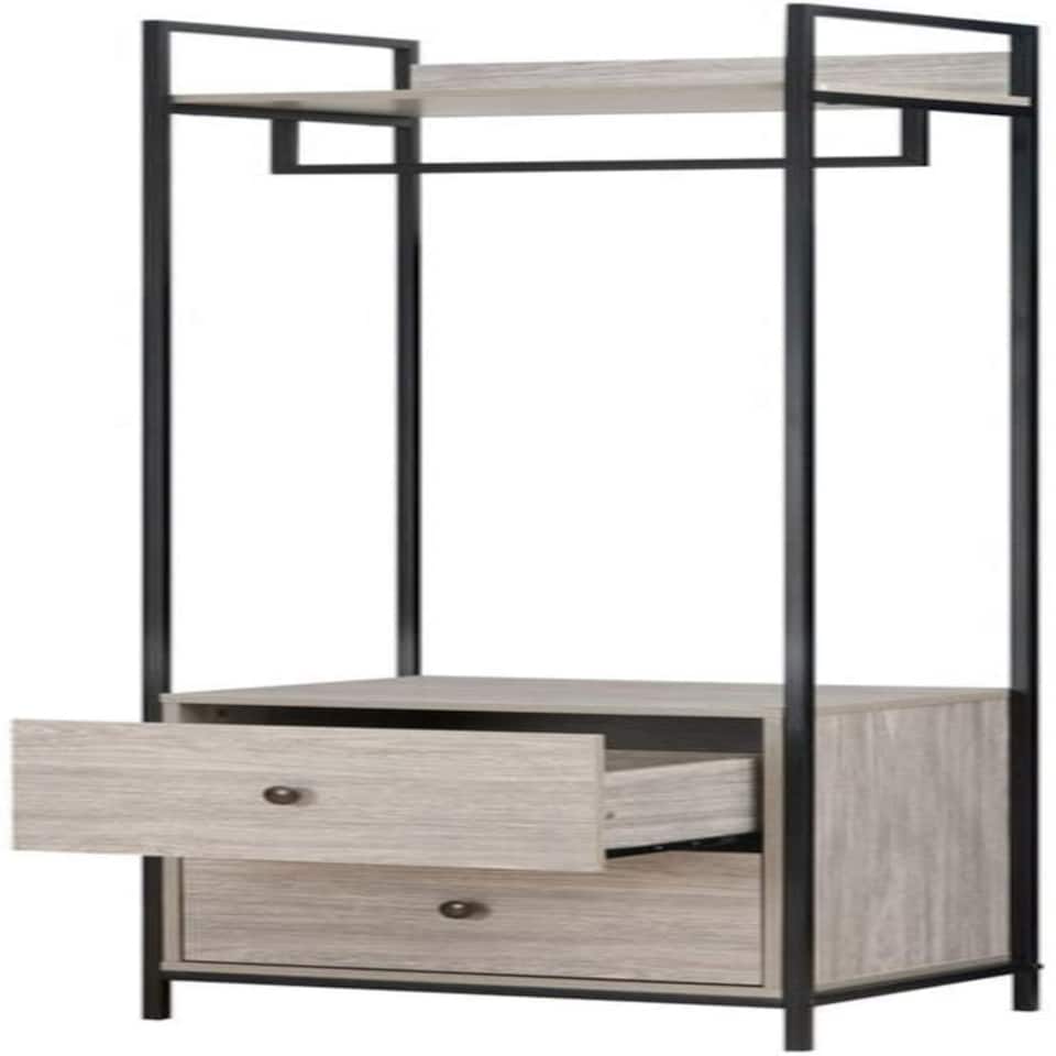 image 1 of Alva Open Wardrobe with 2 Drawers Grey | Grey Oak