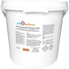 well2wellness Active Oxygen Tablets 20 g 5 kg Active Oxygen Tablets Chlorine-Free Cleaning Quick Effect Clear and Clean Water Pool Care Pool Accessor
