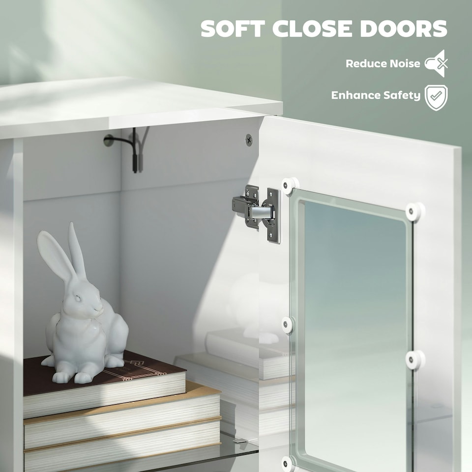 image 1 of HOMCOM Display Cabinet with Glass Shelves, Sideboard for Living Room, White | White