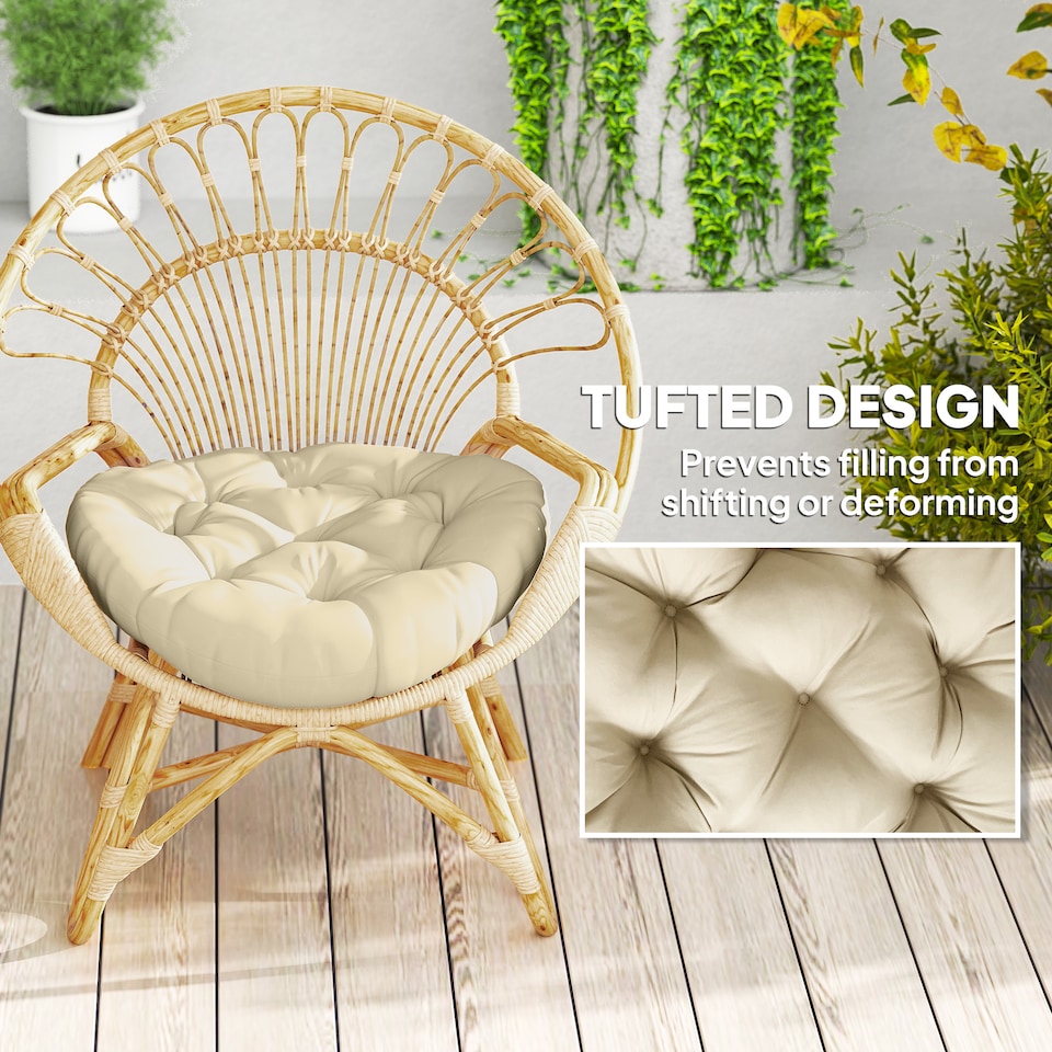 image 1 of Outsunny Outdoor Seat Cushions Set of 2, Tufted Round Chair Pads | White | Beige | 1