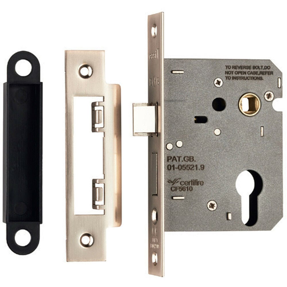 Loops 76mm Contract Euro Profile Sashlock Square Forend Satin Nickel Door Latch in Metallics