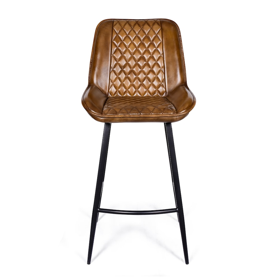 image 1 of Real Genuine Leather Breakfast Kitchen Bar Stool Tan Brown With Back Rest 106cm High x 50cm Wide x 59cm Deep Seat Height 70cm