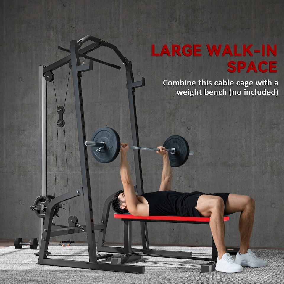 image 1 of SPORTNOW Multi-Functional Power Cage with Cable Pulley System, Squat Rack