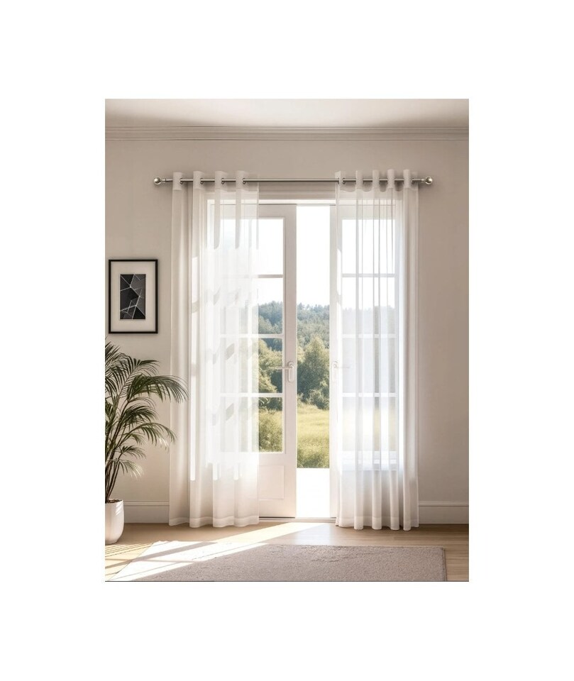 image 1 of Sheer Eyelet Voile Curtains in White | White