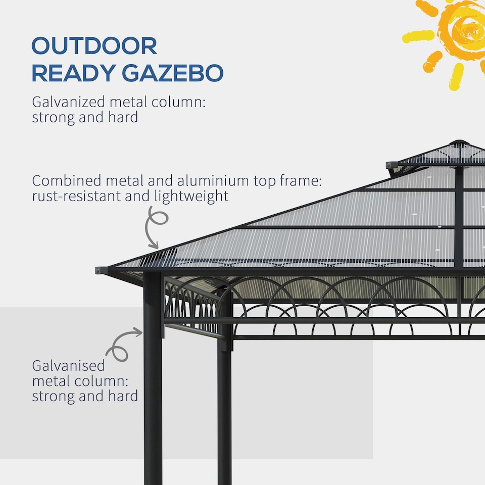 image 1 of Outsunny 3 x 3 m Outdoor Polycarbonate Gazebo Double Roof Hard Top Gazebo with Galvanised Steel Frame Nettings Curtains for Garden Lawn Patio and Deck Khaki
