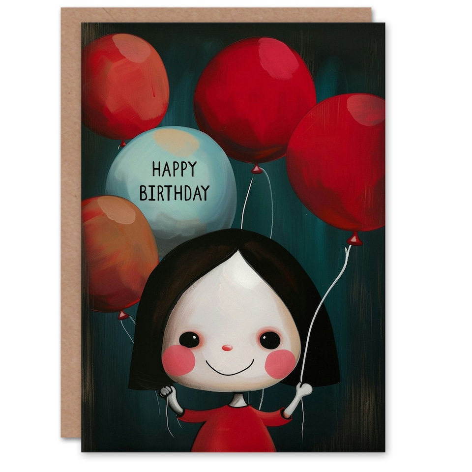 image 1 of Creepy Cute Doll Balloons Bundle Woman Her Birthday Card