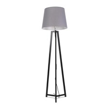 ValueLights Lottie Black Wood Tripod Floor Lamp Grey Taper Shade and Bulb
