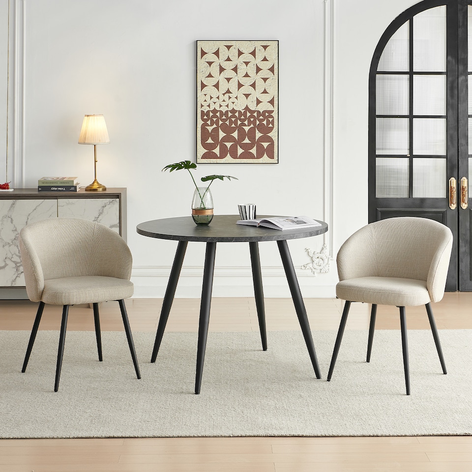 image 1 of SONARA Modern Set of 2 Chunky Weave Fabric Ergonomic Dining Chairs with Arms | White