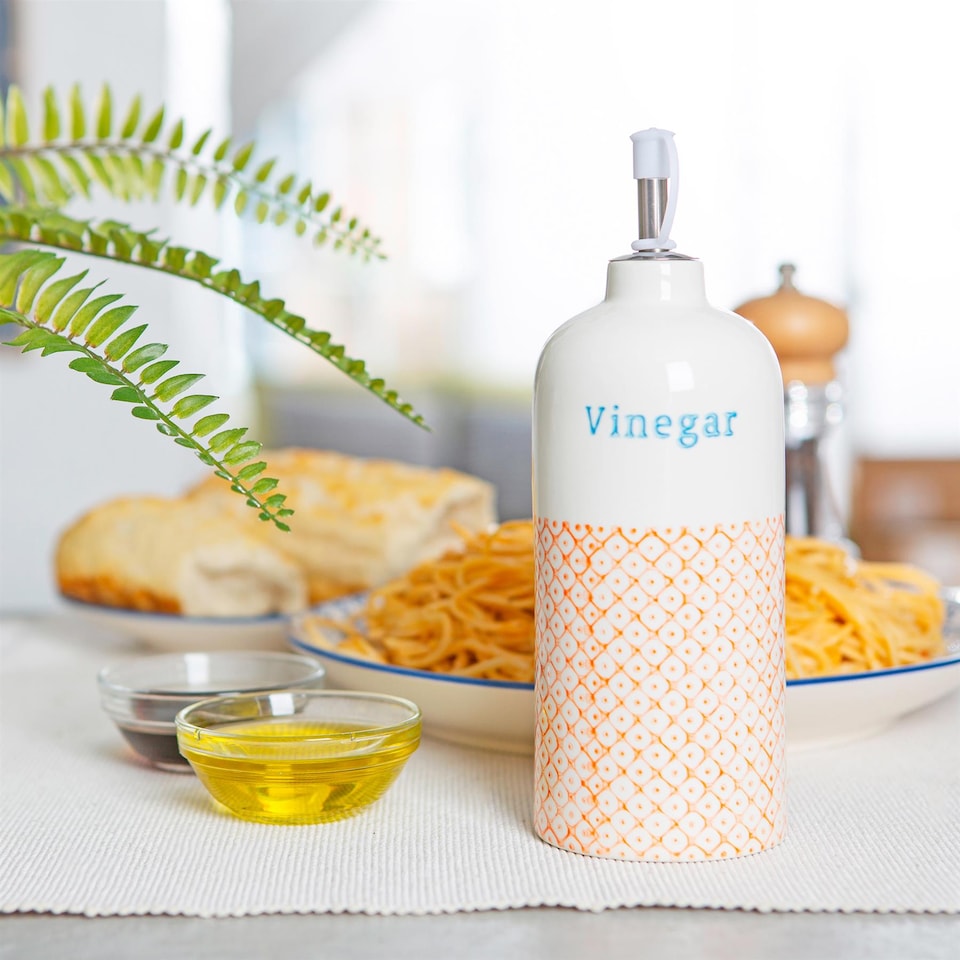 image 1 of Nicola Spring Hand-Printed Vinegar Pourer Bottle - 500ml - Orange