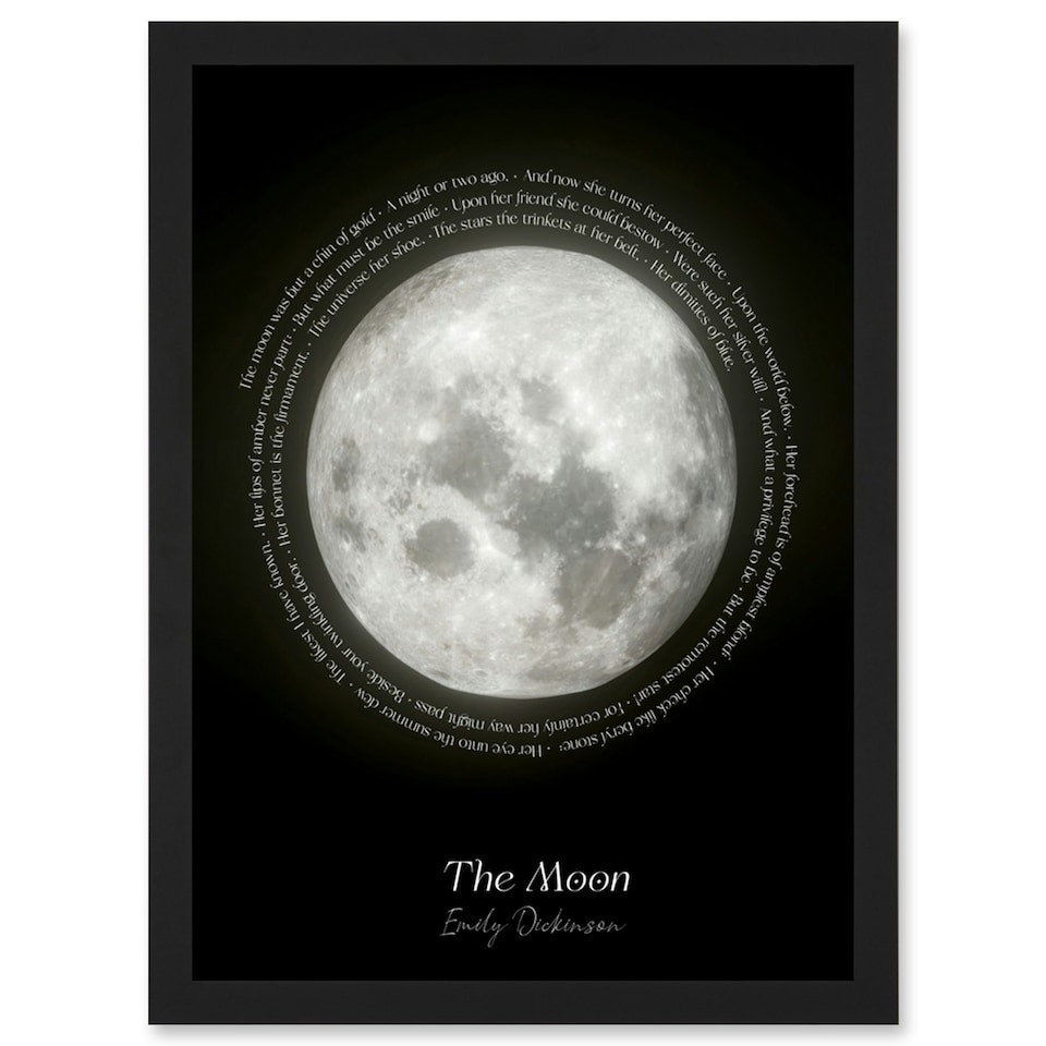 image 1 of Emily Dickinson Moon Poem Quote Home Decor Black Framed Wall Art Print A4