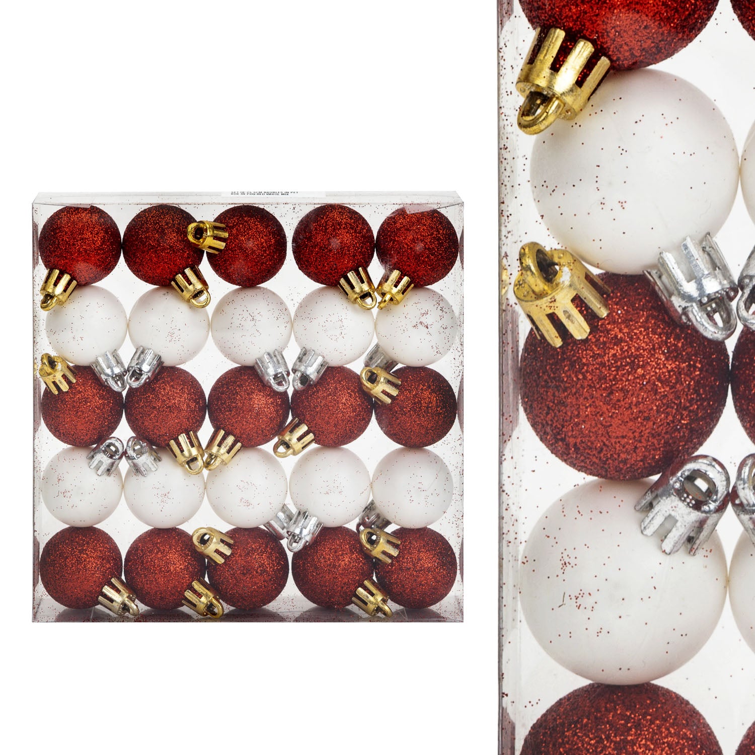 VFM e-Store Red & White 3cm Mini Baubles (25 Pack) - Christmas Tree Decorations