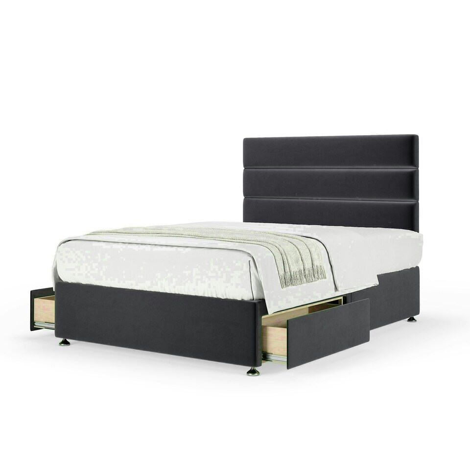 Graphite Plush Velvet 2 Drawer Divan Base and Milan Headboard King Size