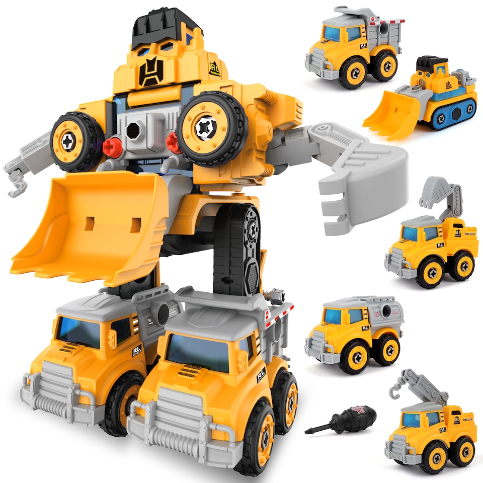 image 1 of Pack of 5 DIY Digger Trucks – Transform into 1 Big Robot!