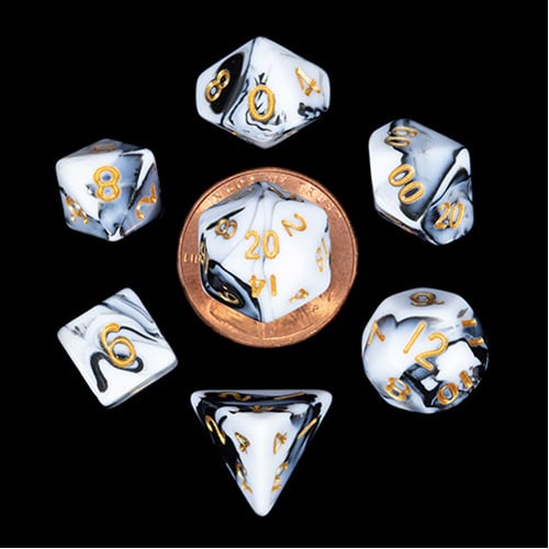 Fanroll - 10mm Mini Polyhedral Dice set - Marble w/ Gold Numbers - Brand New