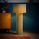 image 3 of ValueLights Lenny Moss Green Shade Ribbed Fabric Midi Floor Lamp & Bulb | Green