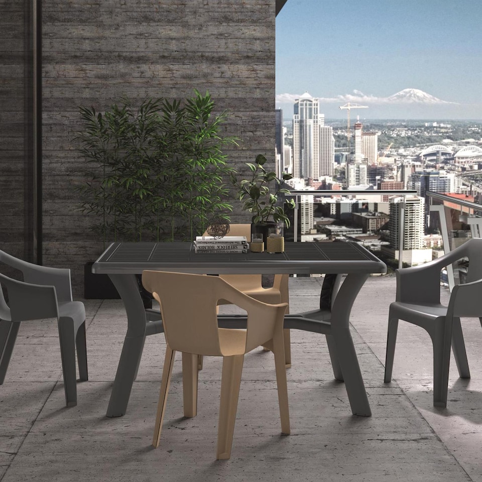 image 1 of Resol 4 Seater Tulip Rectangular Plastic Garden Dining Set - 90cm x 140cm - White