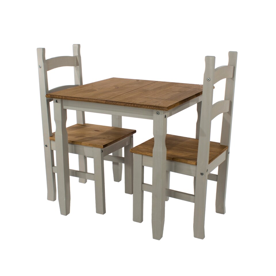 image 1 of Premium Corona Square Dining Set with Table and 2 Chairs in Grey or Brown Waxed Pine - Solid Wood | Grey | Grey | 1