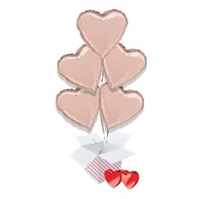 Rose Gold Heart Foil Helium Balloon Bouquet - 5 Inflated Balloons In A Box
