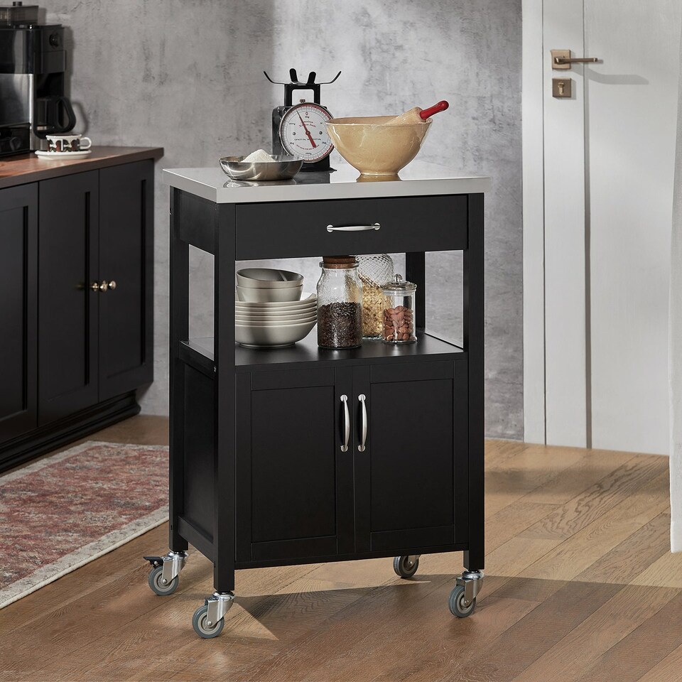 image 1 of SoBuy FKW22-SCH,Stainless Steel Top Kitchen Trolley Microwave Stand on Wheels
